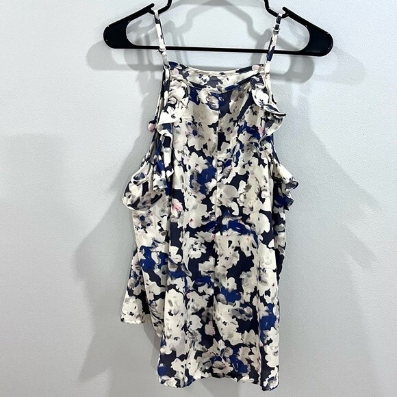 Sun & Sam purple and gray off shoulder ruffle floral top size small - Picture 7 of 7